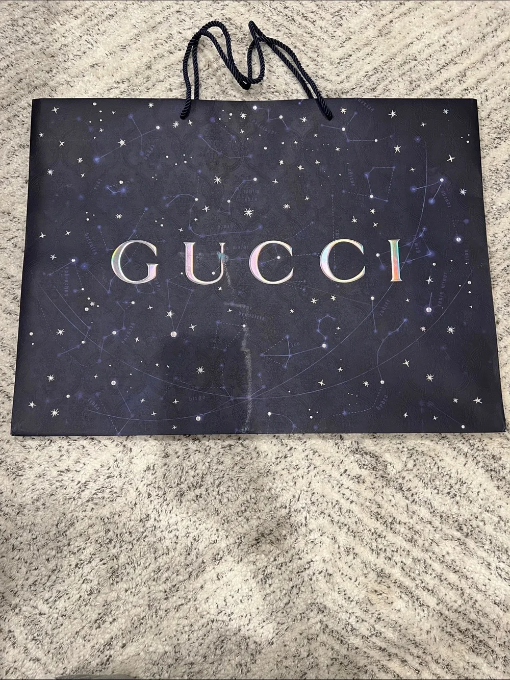 Gucci Authentic Navy Celestial Extra Large Shopping Bag with Iridescent Logo